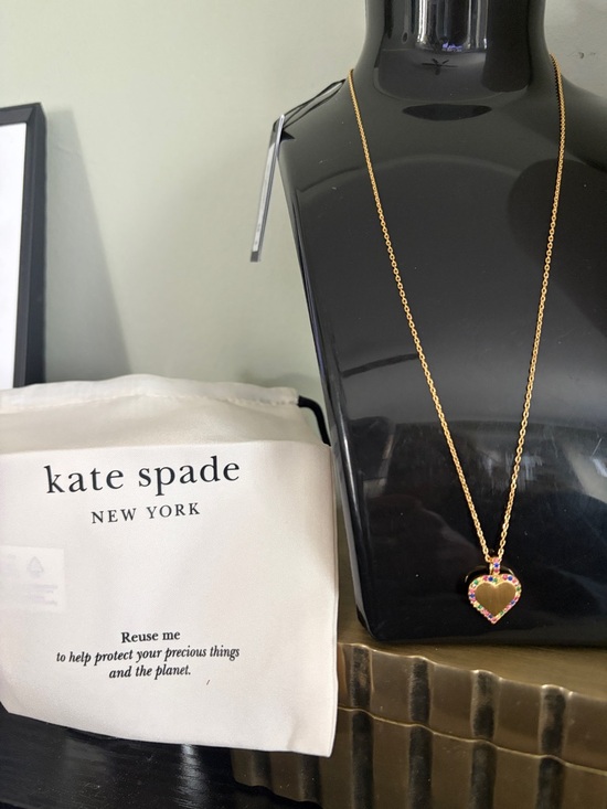 kate spade Jewelry - kate spade Gold Heart Pendant Necklace with Multicolor Crystal Border